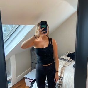 Black one shoulder slit tank top